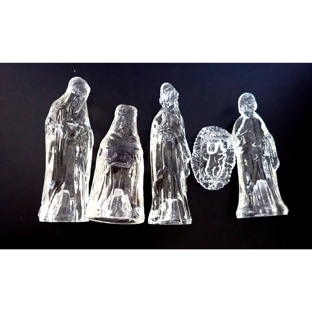 Vintage Clear Glass Nativity Scene 4 Piece Set Christmas Holiday Decor Figurines